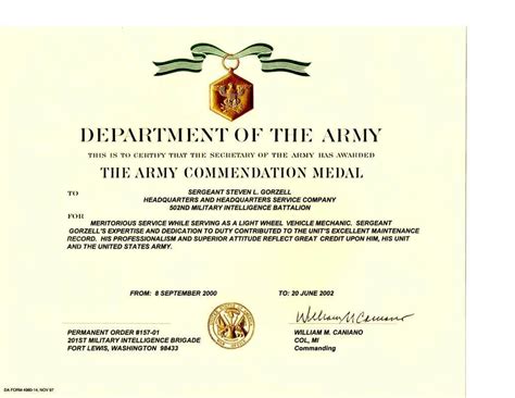 Army Good Conduct Medal Certificate Template - Sample Professional ...