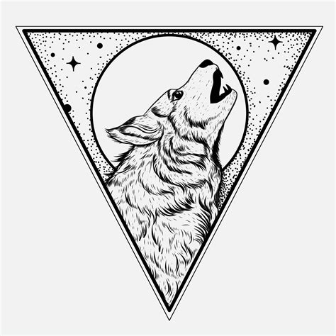 Full moon wolf in upside down triangle dot and line art 686465 Vector ...