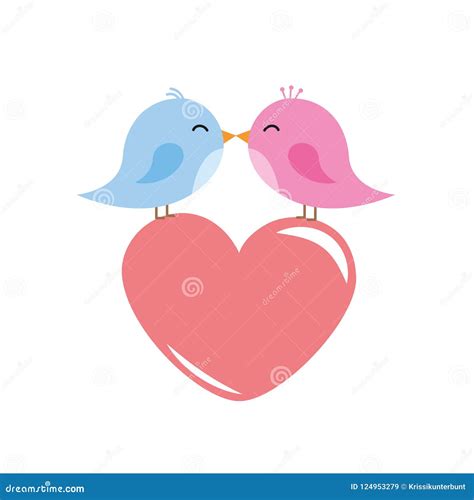 Two Cute Birds are Kissing Red Heart Cartoon Stock Vector ...