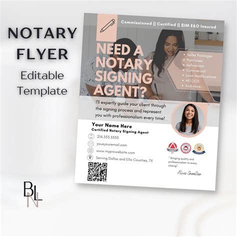 Notary Flyer Marketing Flyer Template for Mobile Notary - Etsy | Notary ...