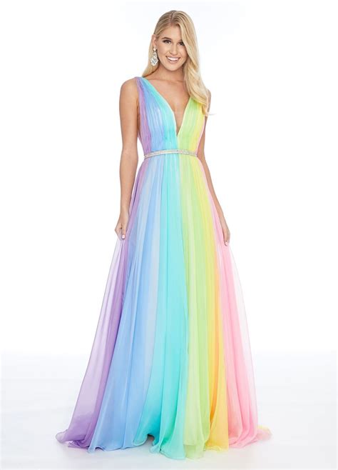 Ashley Lauren 1863 Pastel Rainbow Prom Dress Formal Chiffon Pageant ...