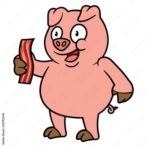 Cartoon Pig Holding Bacon Stock Vector | Adobe Stock