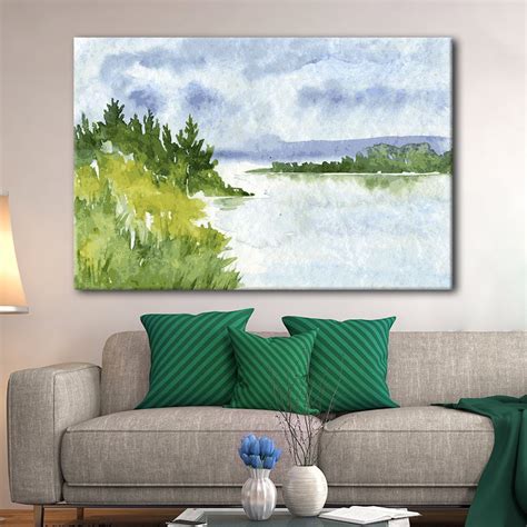 wall26 Canvas Wall Art - Watercolor Style Landscape Mountains Trees ...