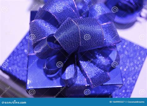 Closeup a Vibrant Royal Blue Ribbon Bow on a Gift Box Stock Image ...