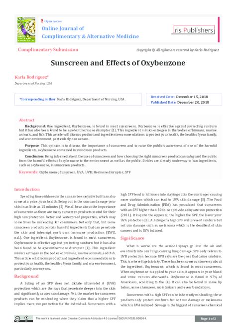 (PDF) Sunscreen and Effects of Oxybenzone | iris publishers - Academia.edu