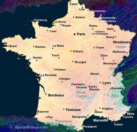 Map of France with cities | France map, Travel consultant business ...