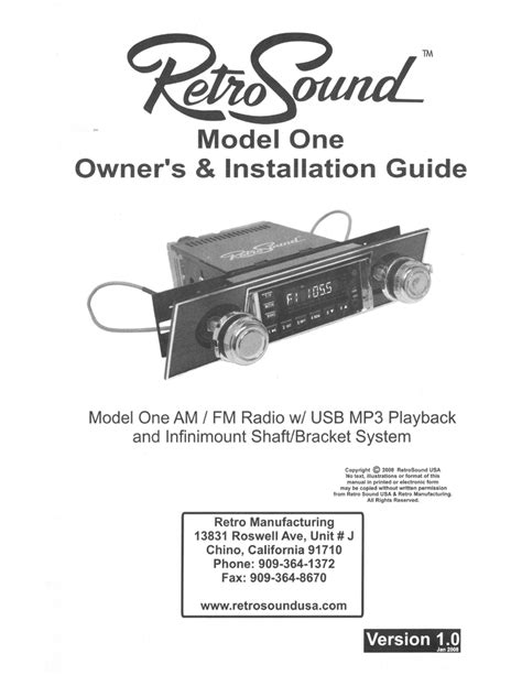 RetroSound Model One Installation guide | Manualzz