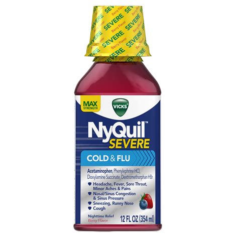 Vicks NyQuil SEVERE Cough Cold and Flu Nighttime Relief Berry Flavor ...