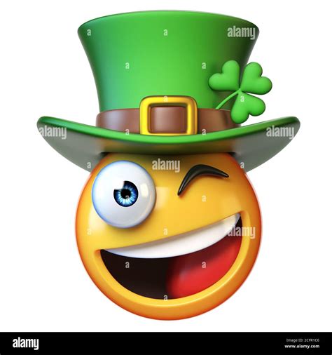 Emoji with green St. Patrick's Day hat with four-leaf clover, Irish ...