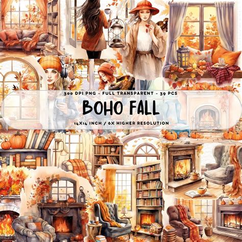 Boho Fall Cliparts,watercolor Cliparts,fall Clipart,autumn Elements ...