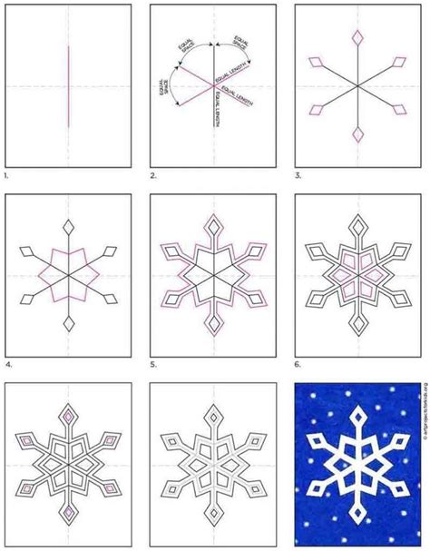 four different snowflakes that have been drawn in the same way as each ...