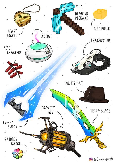 More video game weapons/items drawn by me : gaming