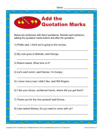 Add the Quotation Marks Worksheet | Punctuation Worksheets