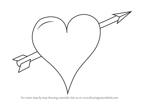 Learn How to Draw Heart with Arrow (Love) Step by Step : Drawing Tutorials