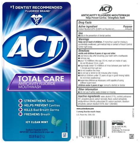 Act Total Care Anticavity Fluoride Icy Clean Mint Information, Side ...