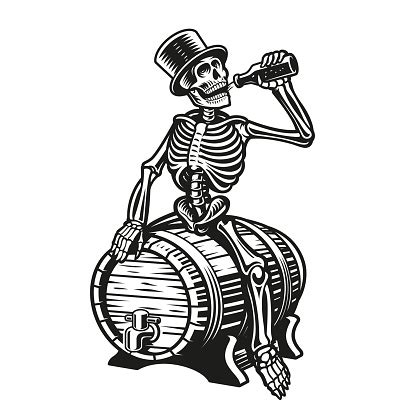 A Skeleton Is Drinking A Bottle Of Beer Stock Illustration - Download ...