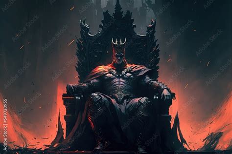 Warrior king sitting on the throne. fantasy scenery. concept art. Stock ...