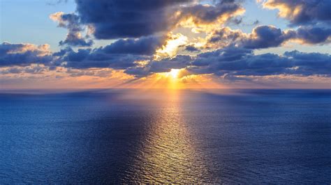 Beautiful Ocean Sea Horizon Clouds White Yellow Sky HD Ocean Wallpapers ...