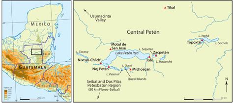 Map of the Lake Petén region, Guatemala showing the location of sites ...