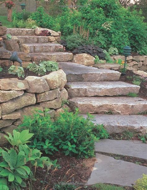 Natural stone steps, boulder retaining walls, and landscaping. | Stone ...