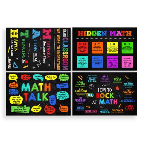 Buy 4 Pieces MATH Posters Teacher Posters For Classroom Math Posters ...