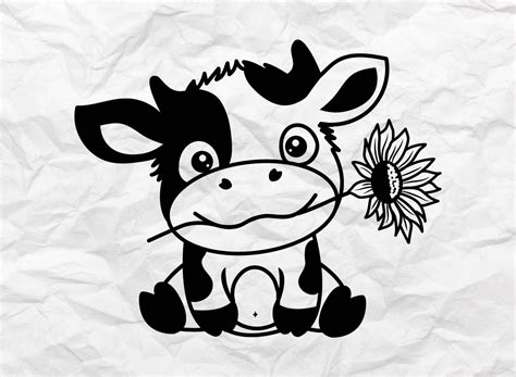 Baby Cow Svg Cow With Sunflower and Butterfly Cow Catoon | Etsy