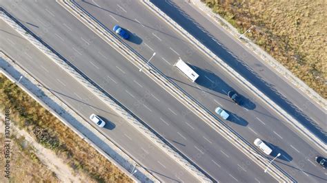 Aerial view of a two-lane expressway or two-lane bridge freeway at the ...