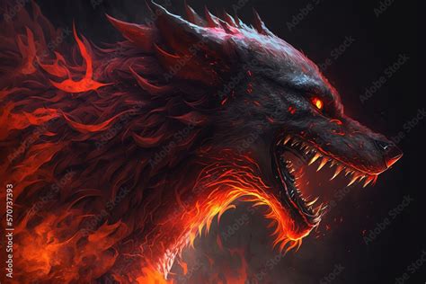 Evil wolf in red flames, fantasy, generative AI ilustración de Stock ...