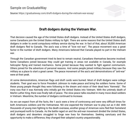 ⇉Draft dodgers during the Vietnam War. Essay Example | GraduateWay