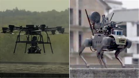 Robot dog armed with machine gun airdropped from drone in viral video