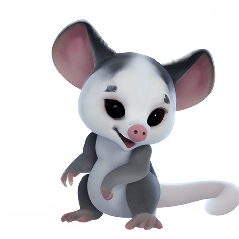 Cute Baby Possum 3D Cartoon Graphic · Creative Fabrica