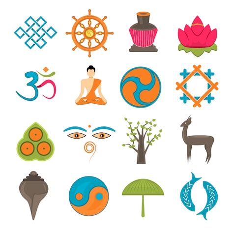 Premium Vector | Buddhism icons set