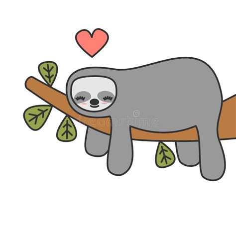 Cute Lovely Sloth Sleeping On A Branch Vector Illustration Isolated On ...