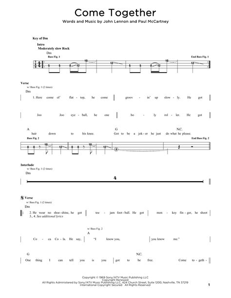 Come Together by The Beatles - Easy Bass Tab - Guitar Instructor