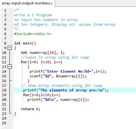 Array input output C program | EasyCodeBook.com