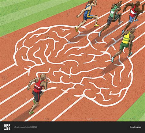 Athletes running on brain track stock photo - OFFSET