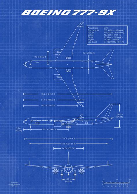 Boeing B777-9X Poster Aircraft Design Blueprint Wall Art Print - Etsy