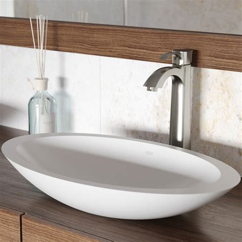 VIGO Wisteria Matte White Matte Stone Vessel Oval Bathroom Sink (23.125 ...