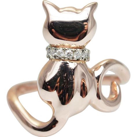 Cat Ring with Diamond Accent Collar in 14k Rose Gold | Gold cat ...