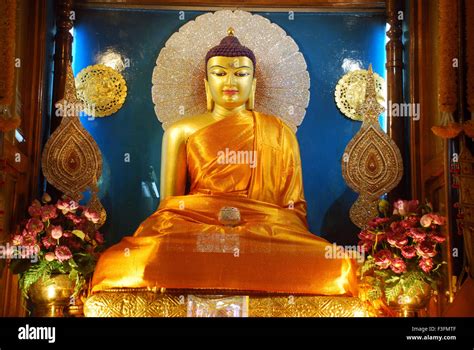 Lord Buddha Golden Statue in temple , Gaya , Bihar , India Stock Photo ...