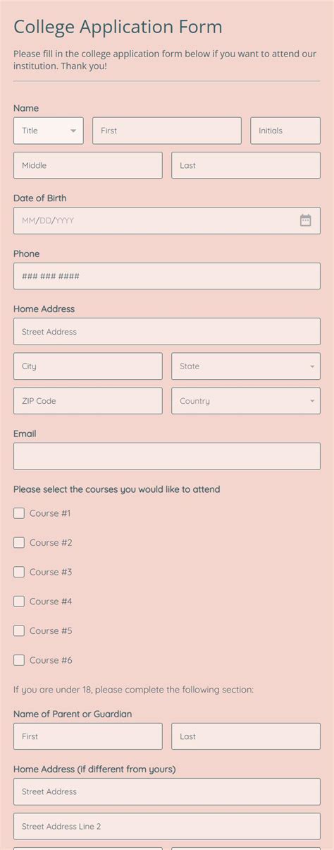 College Application Form - Editable Template - 123FormBuilder