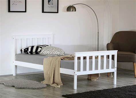 Single Bed Frame in White Solid Wood | BedSale.com