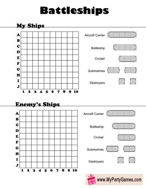 Free Printable Battleships Game for Kids