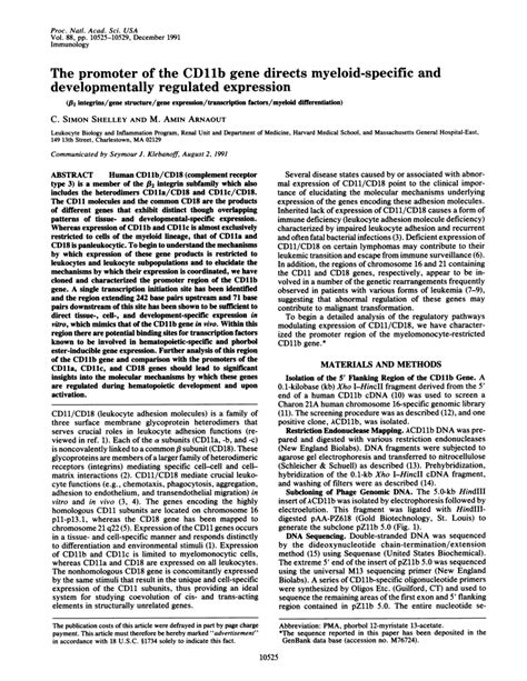 (PDF) Shelley, CS and Arnaout, MA. The promoter of the CD11b gene ...