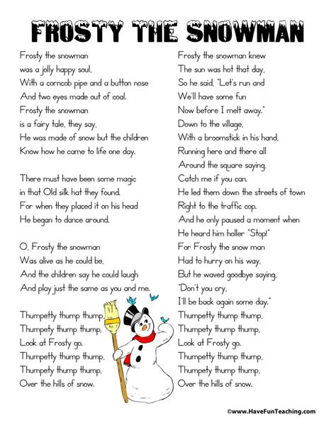 Frosty the Snowman Lyrics - Have Fun Teaching | Christmas songs lyrics ...