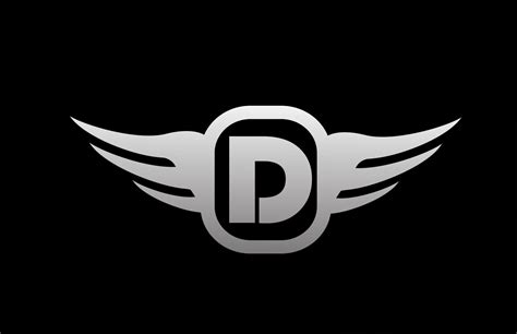 D alphabet letter logo for business and company with wings and black ...