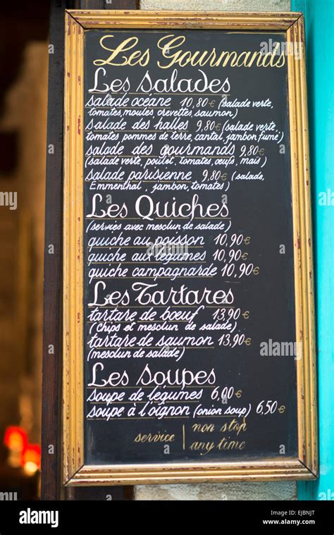 Chalkboard sidewalk cafe menu in Paris, France Stock Photo, Royalty ...