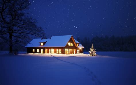 nature, Cabin, Winter, Snow, Night Wallpapers HD / Desktop and Mobile ...