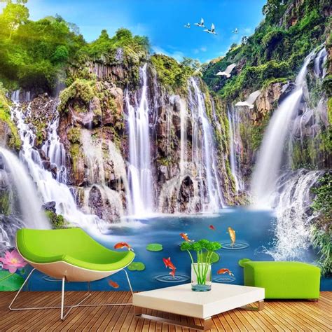 Custom Wallpaper Murals 3D Nature Landscape Waterfall Large Mural ...