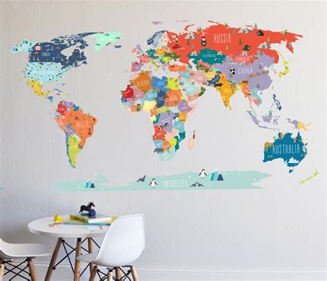 Décoration murale sticker carte interactive carte du monde | Etsy | Map ...